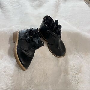 Black Kids Ankle‎ Boots with Flower Detail